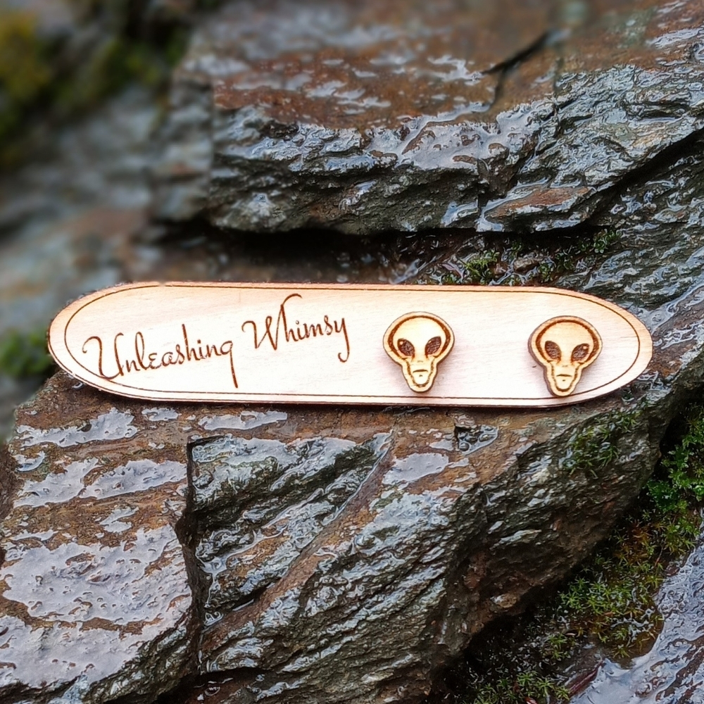 Wooden Alien Earrings ~ Wooden UFO Earrings